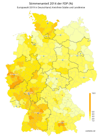 Stimmenanteil der FDP bei der Europawahl 2014 in %, Kreiseinteilung 2018