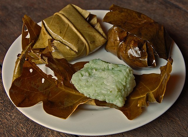 Tapai ketan, fermented glutinous rice wrapped in leaf, Kuningan, West Java.