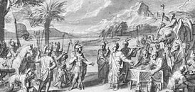 «Таксил преподносит дары Александру». Гравюра Ф. Вердье, репродукция в книге 1780 года