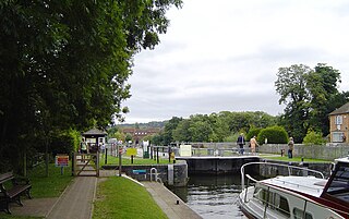 Temple Lock Lock and weir on the River Thames in Buckinghamshire, England