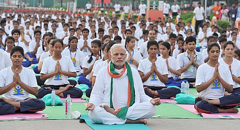 Modi at Yoga Day celebrations in New Delhi, 21 June 2015.