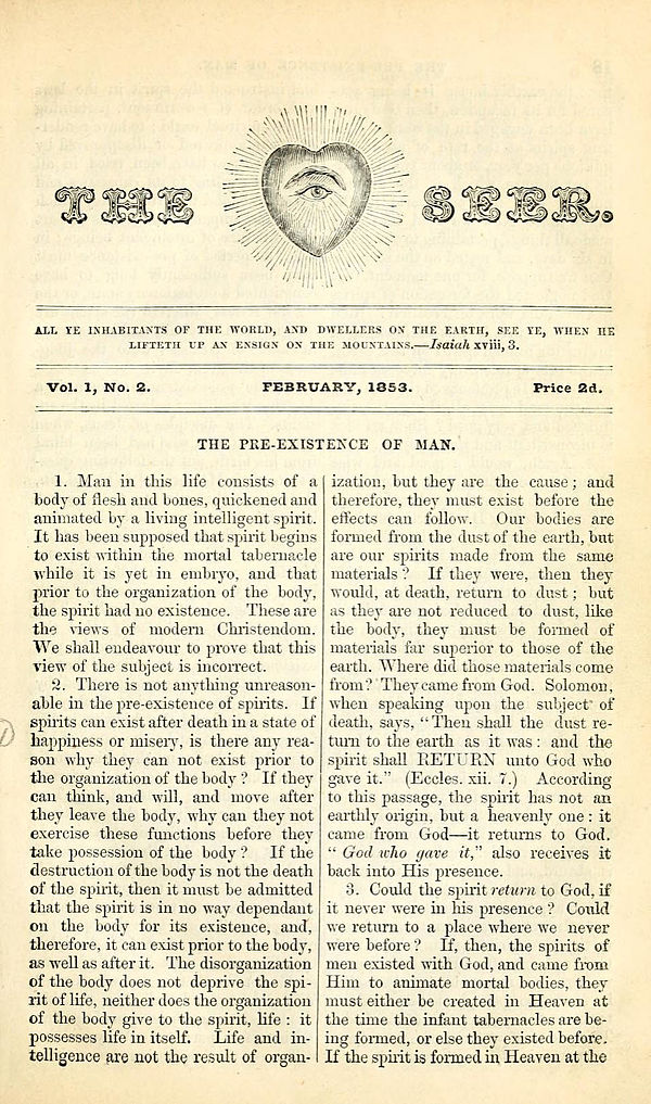 Second issue of The Seer February, 1853.