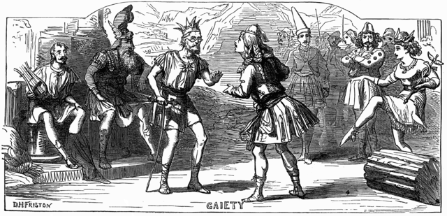 Иллюстрация к первому акту оперы Гилберта и Салливана «Феспис». Опубликована в Illustrated London News 6 января 1872 года