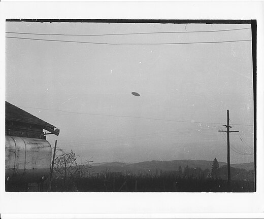 One of the McMinnville UFO photographs from 1950