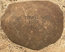 A stone marker at FBC Mortgage Stadium memorializes the 1988 "Towel Game". UCF1988TowelGameRockmarker.jpg