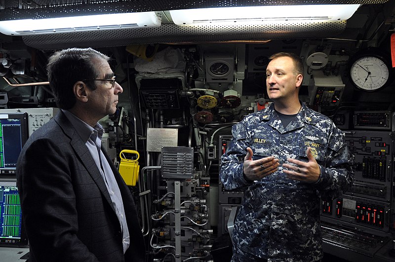 File:US Navy 100224-N-7915T-048 U.S. Ambassador to Spain and Andorra Alan D. Solomont talks with Fire Control Technician Thomas Willey during a tour of the Los Angeles-class attack submarine USS Albany (SSN 753).jpg