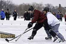 Players in the women's final at the 2020 US Pond Hockey Championships US Women's Pond Hockey finals.jpg