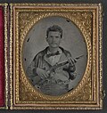 Thumbnail for File:Unidentified soldier in Confederate uniform with 1855 Springfield pistol carbine and pistols LOC 6946559573.jpg