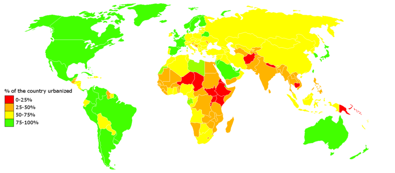 Страны среднего уровня урбанизации. Страны по уровню урбанизации карта.