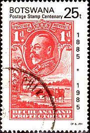 Käytetty 25t 1985 Botswana postimerkki satavuotisleima.JPG