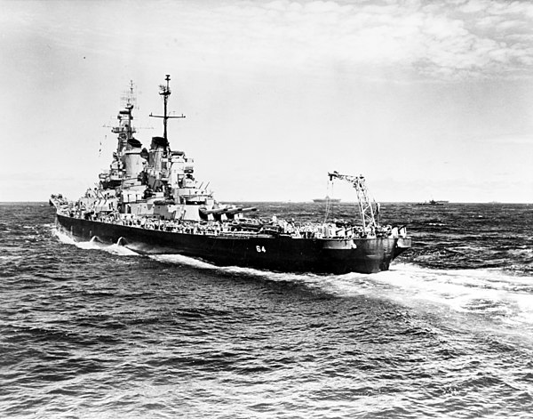 Wisconsin escorting Essex-class aircraft carriers during World War II