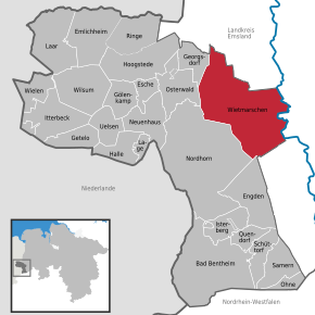 Poziția Wietmarschen pe harta districtului Grafschaft Bentheim