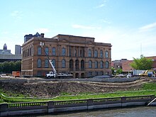 The World Food Prize Hall of Laureates, formerly the Des Moines Public Library on the western bank of the Des Moines River in downtown Des Moines, Iowa. World Food Prize Hall of Laureates remodeling.JPG