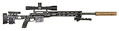 M2010 ESR (2011) "M24 SWS total conversion upgrade" based on an aluminum alloy chassis stock with fully adjustable side-folding buttstock and tubular handguard offering rail interface system attachment points.
