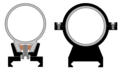 Drawing of scopes with Zeiss rail (left) and ring mount (right), both with picatinny receiver interface.