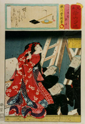 Ukiyo-e de Utagawa Kunisada de 1856, les marionnettistes ne sont pas visibles derrière leurs marionnettes.