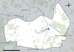 Carte en couleur présentant le réseau hydrographique de la commune