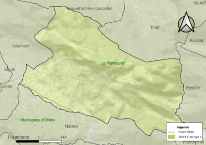 Carte des ZNIEFF de type 2 sur la commune.