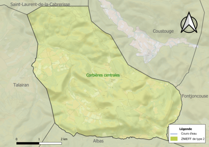 Carte de la ZNIEFF de type 2 sur la commune.