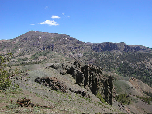 View of the Sierra Nevada range and Sonora Peak looking northward from Sonora Pass.