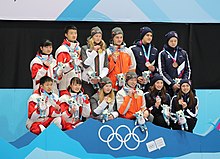 Medal Ceremony (from left to right): Japan, Norway, Russia 2020-01-16 Curling at the 2020 Winter Youth Olympics - Mixed Team - Medal Ceremony (Martin Rulsch) 46.jpg