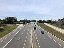 DE 141 southbound in Newport 2022-07-24 12 51 47 View south along Delaware State Route 141 (Basin Road) from the overpass for West Highland Avenue in Newport, New Castle County, Delaware.jpg