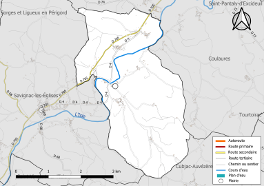 Carte en couleur présentant le réseau hydrographique de la commune