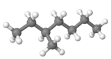 3-metyyliheptaanin Ball-andStick-malli