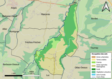 Barevná mapa znázorňující využití půdy.