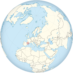 Andorra on the globe (Europe centered)