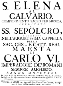 Pagina de titlu a libretului din 1731 (muzică de Antonio Caldara)