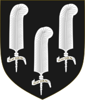 Edward the Black Prince's "shield for peace": Sable, three ostrich feathers argent Arms of the Prince of Wales (Shield of Peace).svg