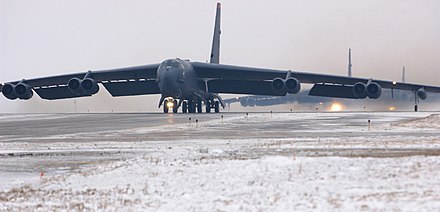 A B-52H Stratofortress taxis during an alert exercise at Minot Air Force Base during March 2006.