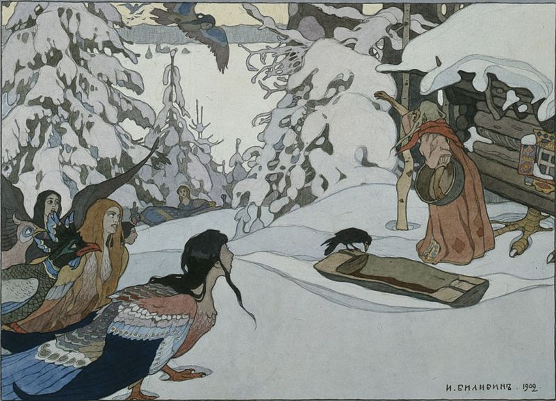 File:Baba Yaga and maiden-birds by I.Bilibin (1902).jpg