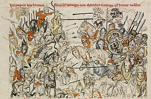 Liegnitzin taistelu piirroksessa vuodelta 1353.
