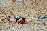 Deutsch: Beachhandball Europameisterschaften 2019 (Beach handball Euro); Tag 5: 6. Juli 2019 – Frauen, Platzierungsspiel für die Ränge 17–20, Nordmazedonien-Slowenien 0:2 (10:13, 9:15) English: Beach handball Euro; Day 5: 6 July 2019 – Placement Match/Cross Match for rank 17–20 Women – North Macedonia-Slovenia 0:2 (10:13, 9:15)