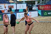 Deutsch: Beachhandball Europameisterschaften 2019 (Beach handball Euro); Tag 5: 6. Juli 2019 – Frauen, Platzierungsspiel für die Ränge 17–20, Nordmazedonien-Slowenien 0:2 (10:13, 9:15) English: Beach handball Euro; Day 5: 6 July 2019 – Placement Match/Cross Match for rank 17–20 Women – North Macedonia-Slovenia 0:2 (10:13, 9:15)