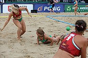 Deutsch: Beachhandball Europameisterschaften 2019 (Beach handball Euro); Tag 6: 7. Juli 2019 – Frauenfinale, Dänemark-Ungarn 2:0 (18:12, 23:22) English: Beach handball Euro; Day 6: 7 July 2019 – Women's Final – Denmark-Hungary 2:0 (18:12, 23:22)