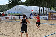 Deutsch: Beachhandball Europameisterschaften 2019 (Beach handball Euro); Tag 2: 3. Juli 2019 – Männer, Vorrunde Gruppe B, Russland-Dänemark 2:0 (22:16, 21:17) English: Beach handball Euro; Day 2: 3 July 2019 – Women Preliminary Round Group A – Men Preliminary Round Group B – Russia-Denmark 2:0 (22:16, 21:17)