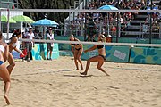 Deutsch: Beachvolleyball bei den Olympischen Jugendspielen 2018; Tag 11, 17. Oktober 2018; Jungen, Spiel um Platz 3 – USA (Devon Newberry/Lindsey Sparks)-Norwegen (Emilie Olimstad/Frida Berntsen) 1:2 (21–1/13–21/9–15) English: Beach volleyball at the 2018 Summer Youth Olympics at 17 October 2018 – Bronze Medal Match – USA (Devon Newberry/Lindsey Sparks)-Norway (Emilie Olimstad/Frida Berntsen) 1:2 (21–1/13–21/9–15)