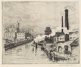 Factories on the Chicago River, 1904, eau-forte