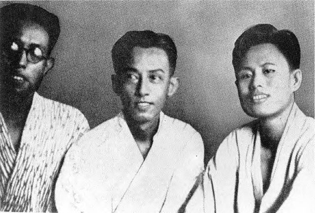 Aung San in Japan (right), with Bo Let Ya (Thakin Hla Pe) (left) and Bo Sekkya (Thakin Aung Than) (middle)