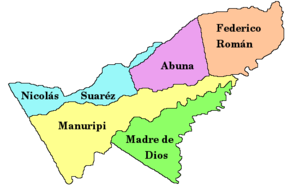 Carte des provinces du département de Pando