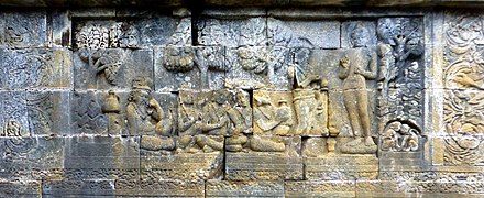 The Bodhisattva meets with Alara Kalama, Borobudur relief.