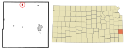 Bourbon County Kansas Incorporated and Unincorporated areas Mapleton Highlighted.svg