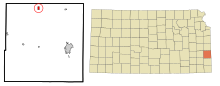 Bourbon County Kansas Zone încorporate și necorporate Mapleton Highlighted.svg