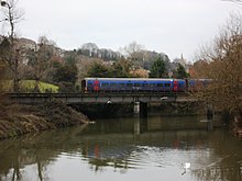 A modern train at Bradford-on-Avon. Bradford on Avon railway bridge.jpg