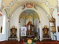 Innenraum der katholischen Pfarrkirche Herz Jesu in Bruckmühl, Landkreis Rosenheim, Regierungsbezirk Oberbayern, Bayern.Gebäude als Baudenkmal in der Bayerischen Denkmalliste aufgeführt. Laut Denkmalliste erbaut 1926 von Friedrich Haindl.