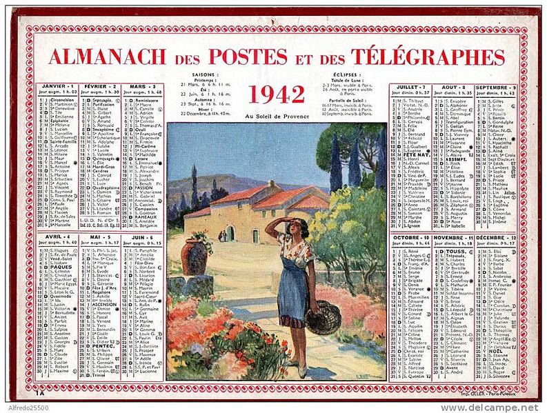 Fichier:Calendrier des Postes 1942 Au soleil de Provence.jpg