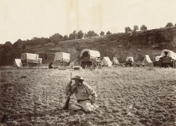 A railroad surveying party at Russel's Tank, Arizona in the 1860s